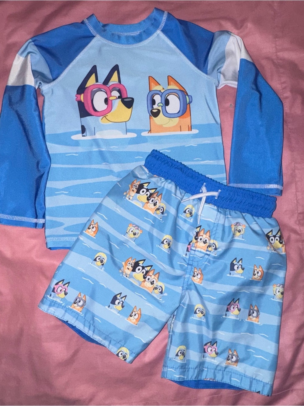 Bluey Boys 4T Toddler Swim Set: Rash Guard & Swim Trunks
